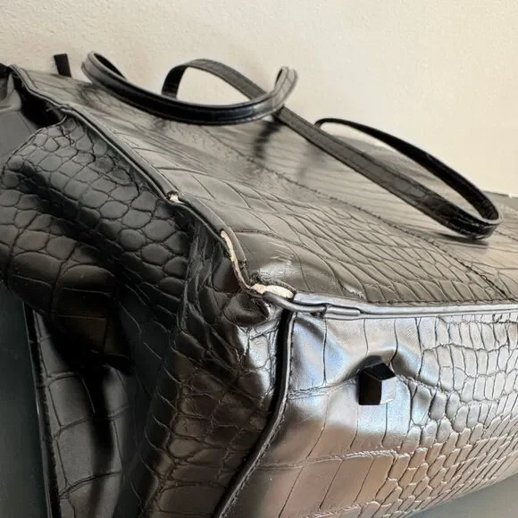 BEIS Large Work Tote Black Crocodile 14.5” x 11” Vegan Leather Zip Closure - Picture 10 of 15